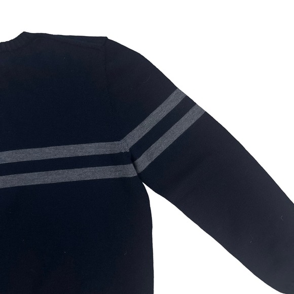 NWT Men L Tailored Industry Allen Edmond Varsity Stripe Sweater Navy Merino Wool - Picture 6 of 6